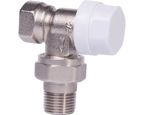 Hoekventiel van metaal met witte dop