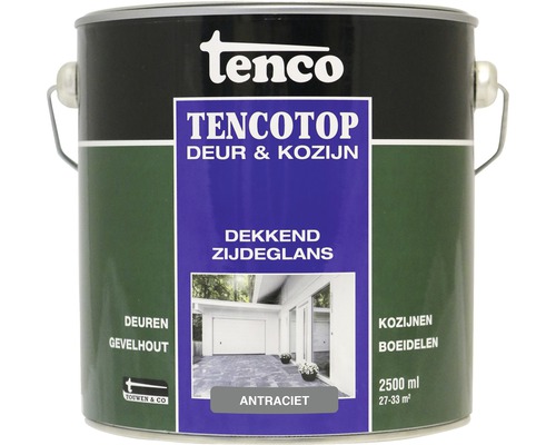 TENCO Tencotop Deur & Kozijn dekkend zijdeglans antraciet 2,5 l Tenco Tencotop deur en kozijnverf, 2500 ml
