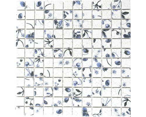 Keramisch mozaïek CG SB09 wit/blauw mix 30x30 cm Mozaïektegel met plantenpatroon