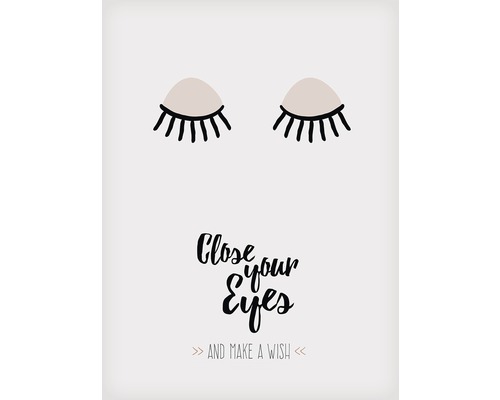 Illustratie met gesloten ogen en de spreuk Sluit je ogen en doe een wens.