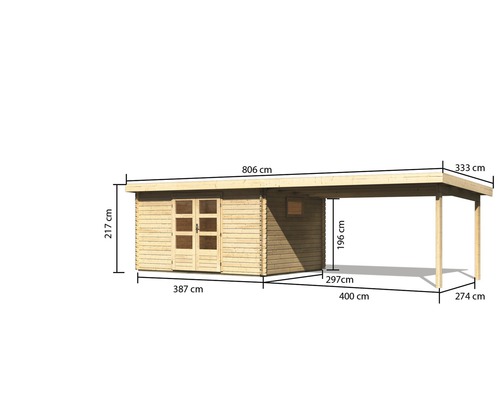 Afmetingen van een houten tuinhuis met carport