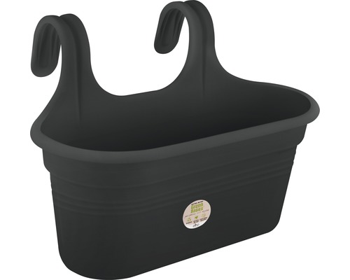 Zwarte kunststof balkonbak met ophanging