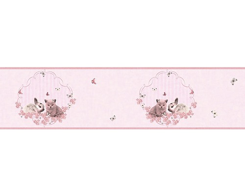 A.S. CRÉATION Behangrand vlies 35567-1 Little Stars katten en konijnen roze 5 m x 13 cm