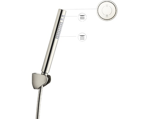 Handdouche met doucheslang en symbolen voor waterstroom