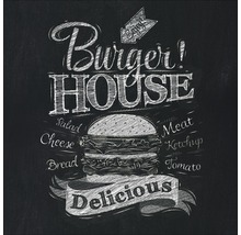 Burger House schoolbord afbeelding met burgerillustratie en ingrediënten