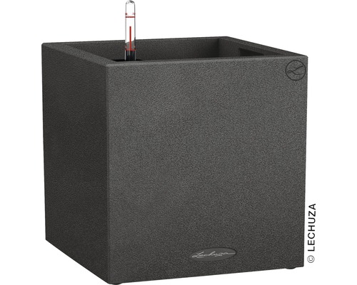 LECHUZA All-in-One Set Plantenbak Stone Canto Kunststof zwart 30x30x30 cm Vierkante plantenbak met waterniveau-indicator
