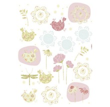 Decoratieve muursticker met bloemen, vogels en libellen