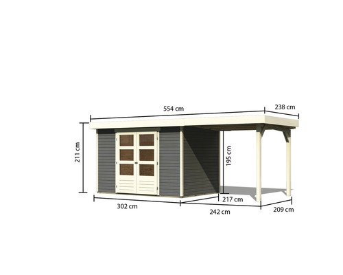 Tuinhuis met overkapping en maatvoering