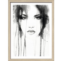 Ingelijst zwart-wit aquarelportret van een vrouw
