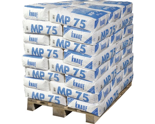 Pallet met zakken Knauf MP 75 machinepleistergips