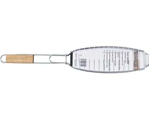 Visrooster van metaal met houten handvat