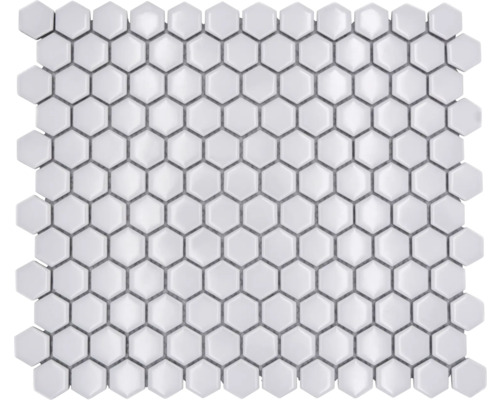 Mozaïektegel keramisch Hexagon uni wit glans 26x30 cm