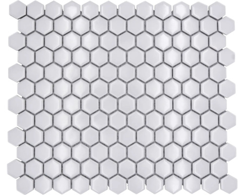Mozaïektegel keramisch Hexagon uni wit glans 26x30 cm Mozaïektegel met zeshoekige vorm
