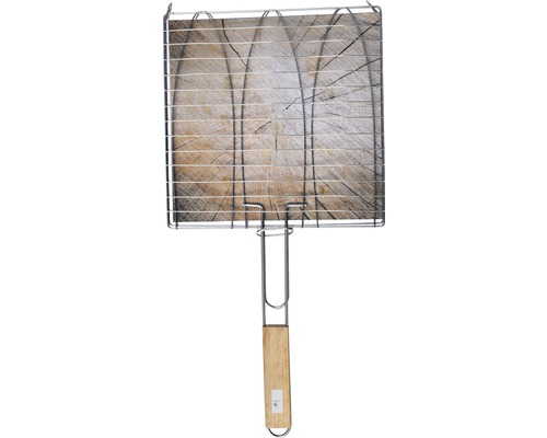 Metalen grillmand met houten handvat