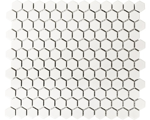 Keramisch mozaïek Hexagon uni wit mat 26x30 cm antislip