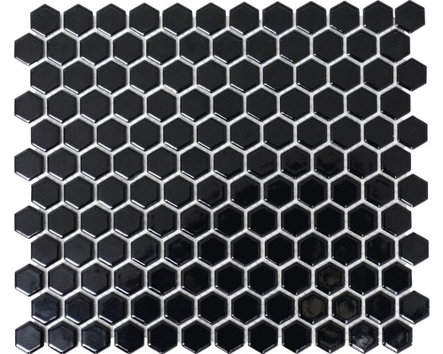 Mozaïektegel keramisch Hexagon uni zwart glans 26x30 cm