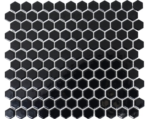 Mozaïektegel keramisch Hexagon uni zwart glans 26x30 cm Zeshoekige mozaïektegel, keramische tegel