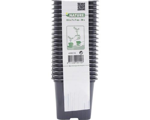 Stapel zwarte plantenpotten, 6 x 7 x 7 cm, 20 stuks