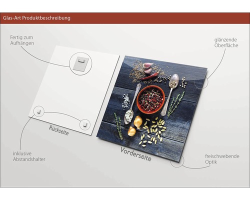 Glasfoto met kruidenmotief, inclusief ophanging en afstandhouder