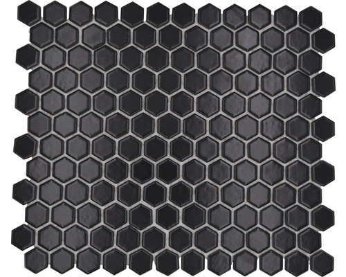 Mozaïektegel keramisch Hexagon uni zwart mat 26x30 cm antislip