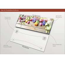 Glasfoto met bloemenmotief, inclusief ophangsysteem en afstandhouders