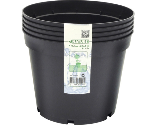 Zwarte kunststof plantenpotten, 13,1 x 16,5 cm, verpakking van 5