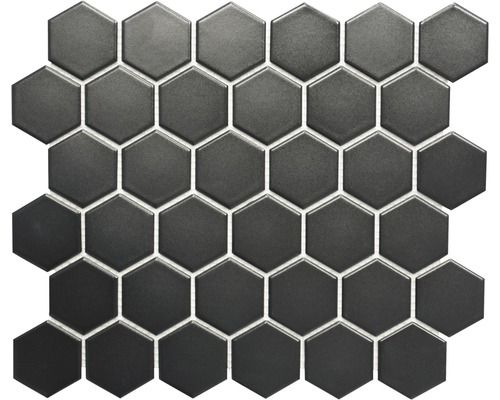 Mozaïektegel keramisch HX 095 hexagon zwart mat 32,5x28,1 cm Mozaïektegel met zeshoekige elementen