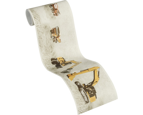 Behangrol met bouwvoertuigenpatroon