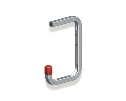 ALFER wand- en plafondhaak type 6, d 115 x h 160 x d 100 mm, blank aluminium Metalen gereedschapshouder met rode beschermkap