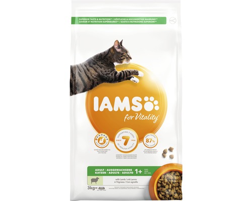 Iams for Vitality kattenvoer met lam voor volwassen katten vanaf één jaar in een verpakking van 3 kilogram