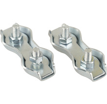 Twee metalen bevestigingsklemmen met schroeven en moeren