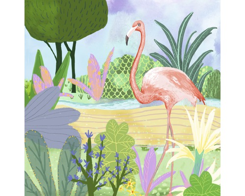 PURE LIVING Schilderij canvas Cartoon Flamingo 27x27 cm