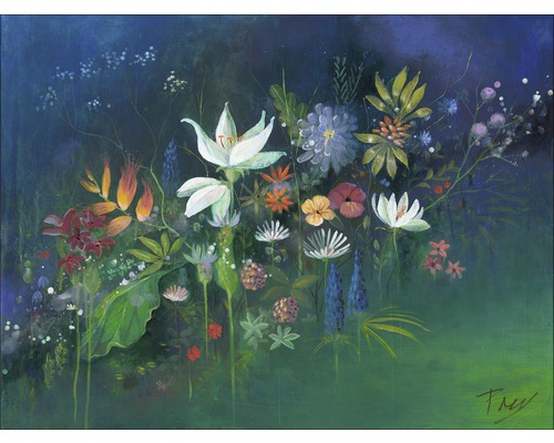 PURE LIVING Schilderij canvas Green Flowers 57x77 cm