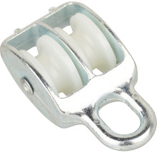 Dubbele katrol met metalen behuizing en oog