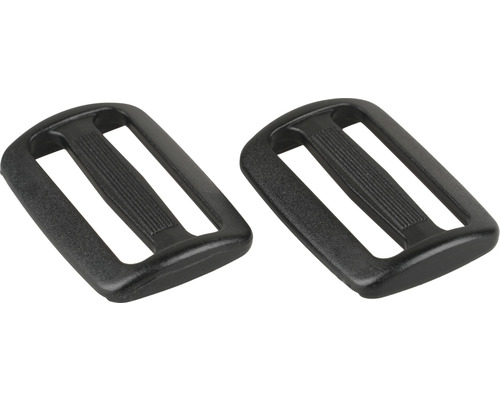 Twee zwarte kunststof schuifgespen