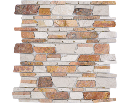 Mozaïektegel natuursteen MOS Brick 225 beige/rood mix 30,5x30,5 cm