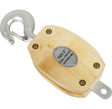 Houten katrolblok met haak en een touwcapaciteit van 1200 lbs