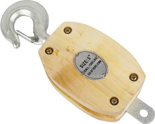 Houten katrolblok met haak en een touwcapaciteit van 1200 lbs