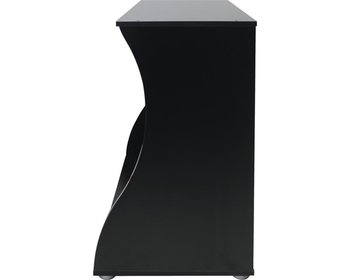 Zwarte aquariumkast met wielen, zijaanzicht