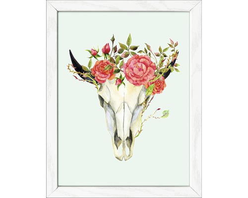 Ingelijste afbeelding van een schedel met bloemen