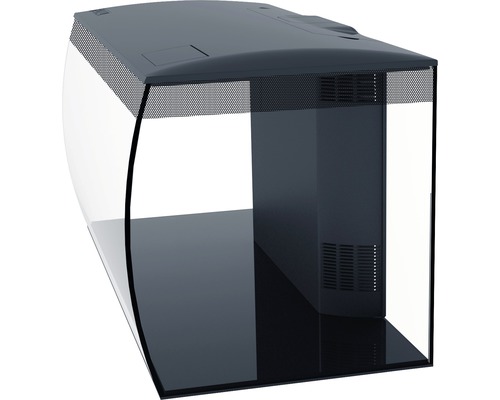 Aquarium met gebogen glazen voorkant en filtersysteem