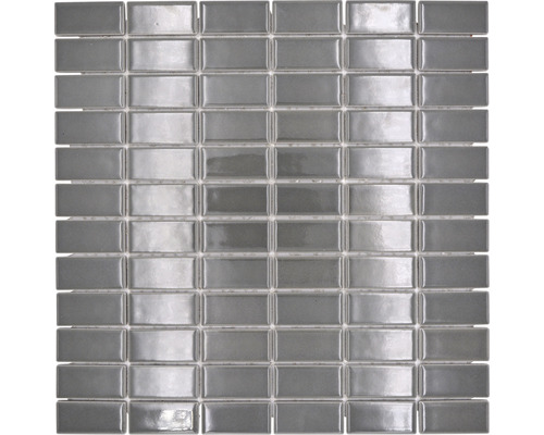 Mozaïektegel keramisch ST 380 grijs glans 30x30 cm Grijs rechthoekig mozaïek voor wand en vloer