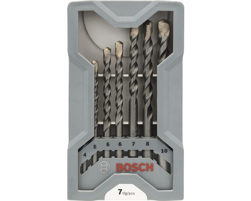 Bosch boorset met zeven steenboren in een grijze kunststof doos
