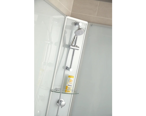 Douchecabine met handdouche, glijstang en glazen plank