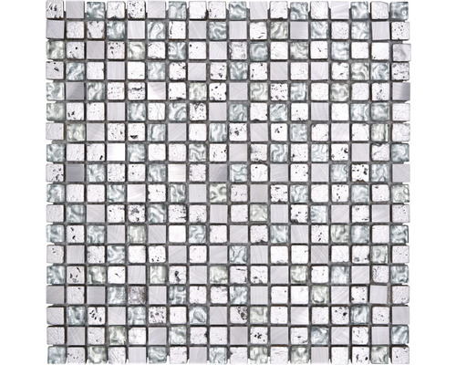 Mozaïektegel metaal glas Crystal XAM 77 zilver 30x30 cm Vierkante mozaïektegel van glas en metaal