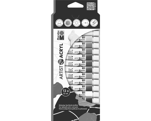 Marabu Artist acrylverf set met twaalf tubes van elk twaalf milliliter