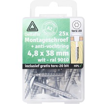 DELTAFIX Montageschroef voor HPL compactplaat 4,8x38 mm wit/RVS, 25 stuks