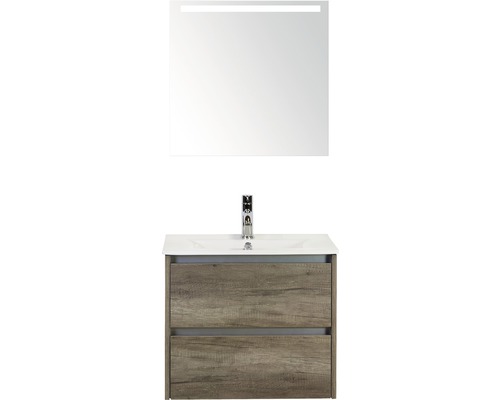 Badkamermeubelset Dante 60 cm keramische wastafel model 1 incl. spiegel met verlichting nebraska eiken
