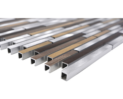 Mozaïektegel van aluminium en houtlook