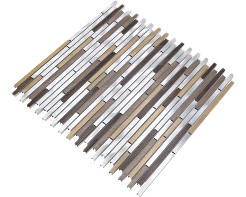 Mozaïektegel met houtlook en metalen elementen